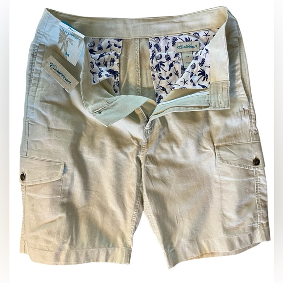 Caribbean Other - Caribbean Cream Cargo Shorts with Relaxed Fit and Textured Fabric
